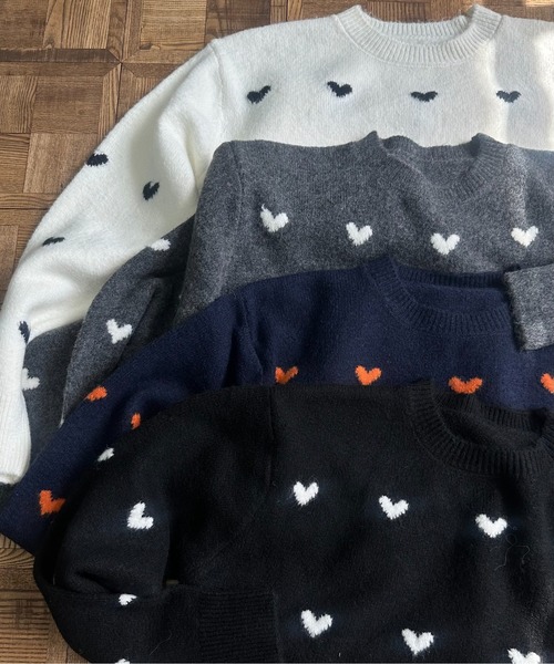 lawgy（ラウジー）の「drop shoulder soft touch heart knit / ドロップショルダーソフトタッチハートニット（ニット/セーター・レディース・グレー/アイボリー/ブラック/ネイビー・FREE）」の20枚目の写真