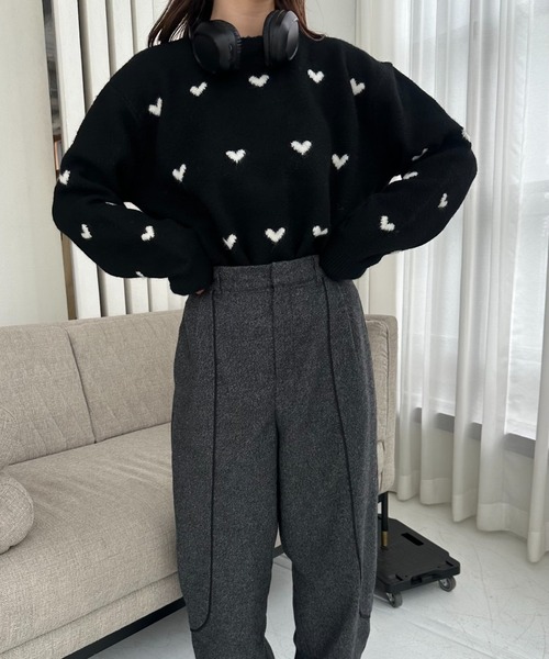 lawgy（ラウジー）の「drop shoulder soft touch heart knit / ドロップショルダーソフトタッチハートニット（ニット/セーター・レディース・グレー/アイボリー/ブラック/ネイビー・FREE）」の13枚目の写真