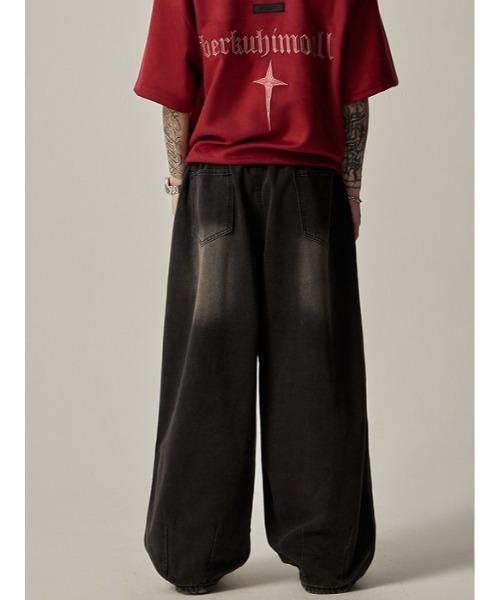 【セール】《Bling leads》エイジング加工 ワイドバギー デニムパンツ（デニムパンツ）｜Bling Leads（ブリングリーズ）