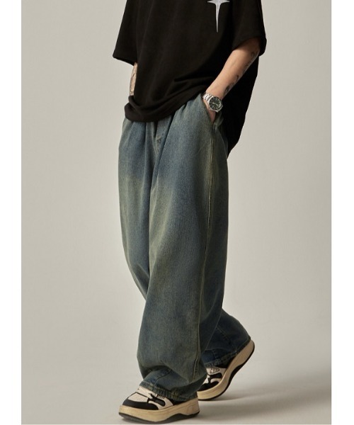 【セール】《Bling leads》エイジング加工 ワイドバギー デニムパンツ（デニムパンツ）｜Bling Leads（ブリングリーズ）