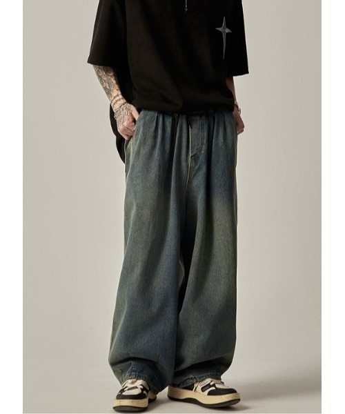 【セール】《Bling leads》エイジング加工 ワイドバギー デニムパンツ（デニムパンツ）｜Bling Leads（ブリングリーズ）