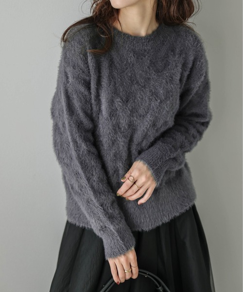 La-gemme（ラジェム）の「フェザーケーブルニットプルオーバー（ニット/セーター・レディース・ベージュ/グレー/ブラック/アイボリー・フリー）」の3枚目の写真