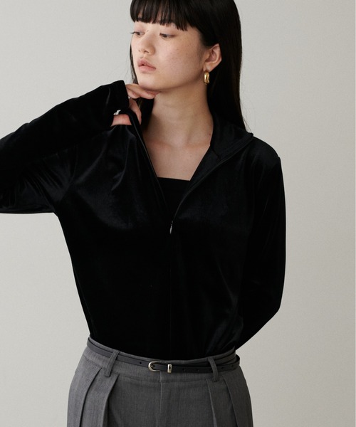 LARUTA(ラルータ)の「【LARUTA】ハーフZIPベロアトップス(Tシャツ/カットソー・レディース・ブラウン/ブラック/オフホワイト・FREE)」の1枚目の写真
