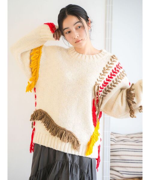 Ungrid（アングリッド）の「レースアップデザインルーズニット（ニット/セーター・レディース・チャコールグレー/オフホワイト/ブルー・FREE）」の5枚目の写真