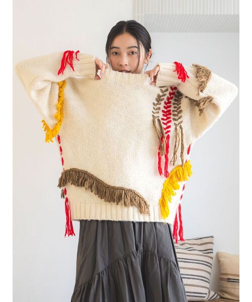 Ungrid（アングリッド）の「レースアップデザインルーズニット（ニット/セーター・レディース・チャコールグレー/オフホワイト/ブルー・FREE）」の6枚目の写真