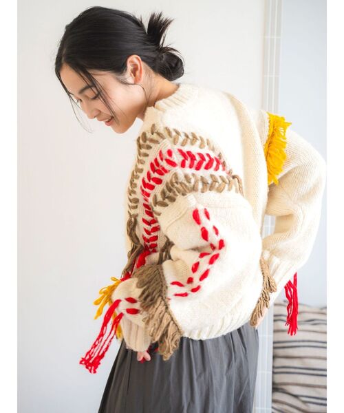 Ungrid（アングリッド）の「レースアップデザインルーズニット（ニット/セーター・レディース・チャコールグレー/オフホワイト/ブルー・FREE）」の7枚目の写真