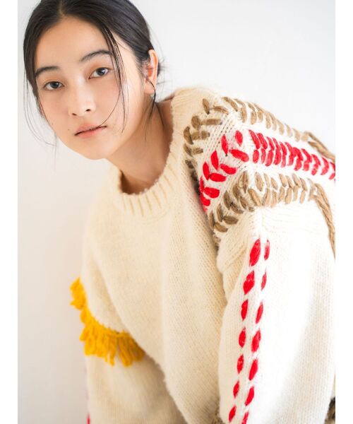 Ungrid（アングリッド）の「レースアップデザインルーズニット（ニット/セーター・レディース・チャコールグレー/オフホワイト/ブルー・FREE）」の10枚目の写真