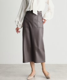 【ONOFF活躍/セレモニー/通勤】レザー調タイトスカート/洗える