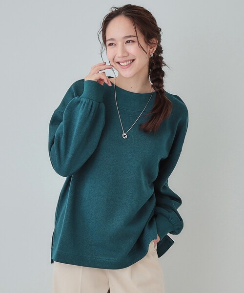 SHOO・LA・RUE（シューラルー）の「◆【S-LL】大人カジュアルに オフネックニットソー（Tシャツ/カットソー・レディース・グレー/ブラック/ブルーグリーン/ボルドー・01/02/03/04）」の3枚目の写真