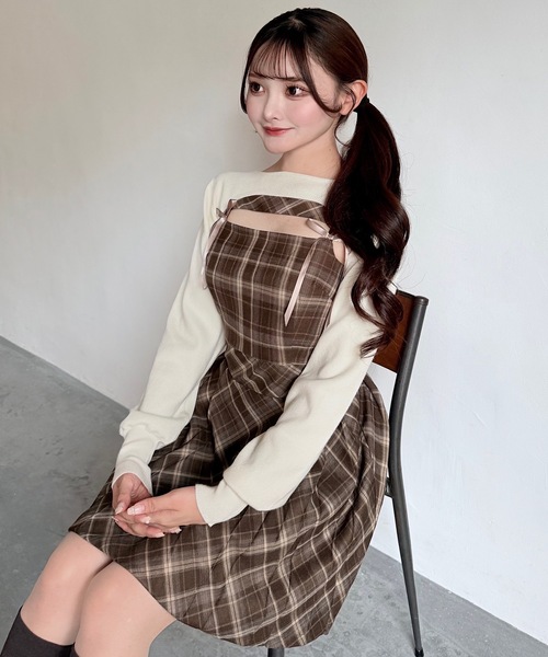 セール】ショートニット×キャミワンピースセット（ワンピース