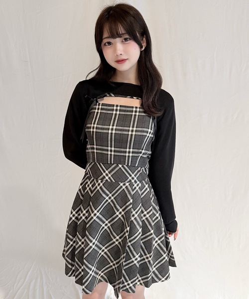 NOMAE ショートニット×キャミワンピースセット グレー系その他 NOMAE ワンピース ショートニット×キャミワンピースセット