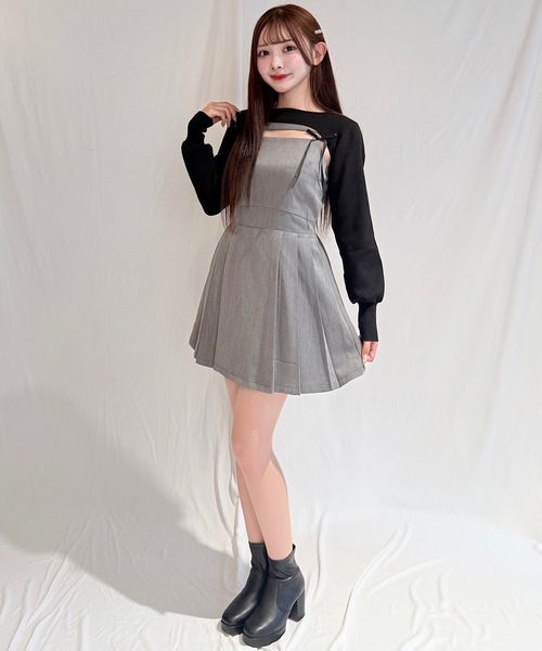 NOMAE ショートニット×キャミワンピースセット グレー系その他 ショートニット×キャミワンピースセット（ワンピース）｜NOMAE