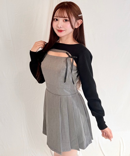 セール】ショートニット×キャミワンピースセット（ワンピース