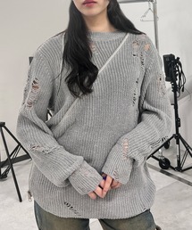 ニット ダメージ」に該当するニット/セーター（グレー/灰色系