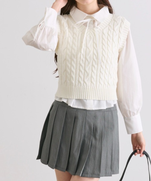 OLIVE des OLIVE（オリーブデオリーブ）の「シャツ＋ベストセット（シャツ/ブラウス・レディース・オフホワイト/チャコールグレー/ピンク・FREE）」の5枚目の写真