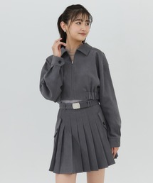 【セットアップ可能】ベルテッドプリーツミニスカート