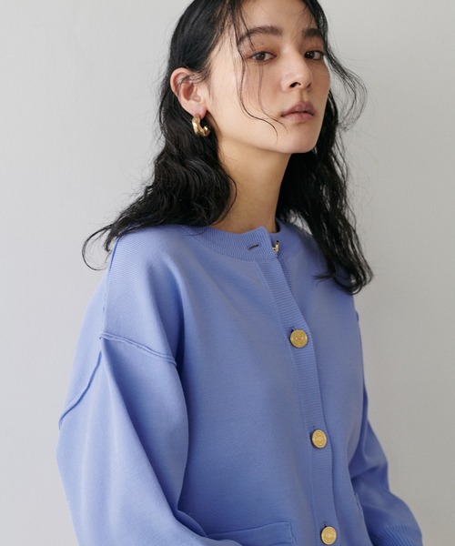 【LARUTA】ロゴ入り金釦ポリクルーカーディガン（カーディガン/ボレロ）｜LARUTA（ラルータ）