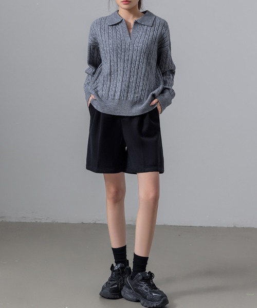 DAY CLOSET（デイ クローゼット）の「【大きいサイズ有】冬に溶け込む生地感。クラシカルウール調フロントタックハーフパンツ レディース（その他パンツ・レディース・グレー/ブラック・S/M/L/XL）」の4枚目の写真