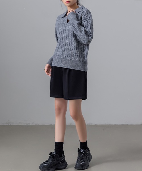 DAY CLOSET（デイ クローゼット）の「【大きいサイズ有】冬に溶け込む生地感。クラシカルウール調フロントタックハーフパンツ レディース（その他パンツ・レディース・グレー/ブラック・S/M/L/XL）」の3枚目の写真