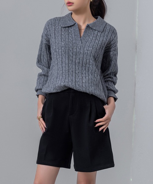 DAY CLOSET（デイ クローゼット）の「【大きいサイズ有】冬に溶け込む生地感。クラシカルウール調フロントタックハーフパンツ レディース（その他パンツ・レディース・グレー/ブラック・S/M/L/XL）」の19枚目の写真