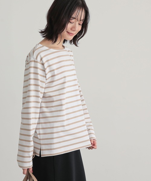 n'OrLABEL（ノアールレーベル）の「『ボーダーバスクロンT』（Tシャツ/カットソー・レディース・グリーン/ブラック/ベージュ/ブルー・2/1）」の3枚目の写真