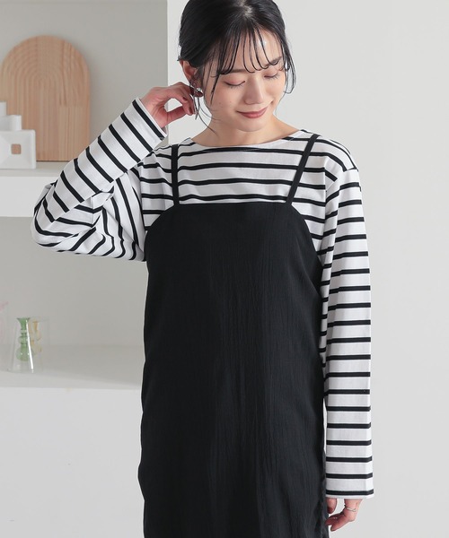 n'OrLABEL（ノアールレーベル）の「『ボーダーバスクロンT』（Tシャツ/カットソー・レディース・グリーン/ブラック/ベージュ/ブルー・2/1）」の2枚目の写真