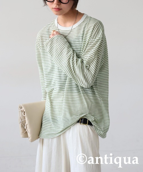 antiqua(アンティカ)の「ボーダーロンT(Tシャツ/カットソー・レディース・ネイビー/グリーン/ブラック・ONESIZE)」の9枚目の写真