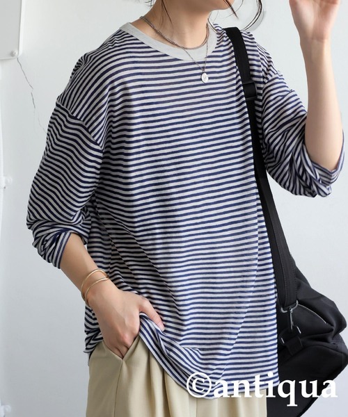 antiqua(アンティカ)の「ボーダーロンT(Tシャツ/カットソー・レディース・ネイビー/グリーン/ブラック・ONESIZE)」の11枚目の写真