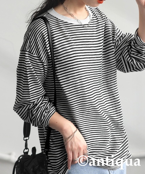 antiqua(アンティカ)の「ボーダーロンT(Tシャツ/カットソー・レディース・ネイビー/グリーン/ブラック・ONESIZE)」の4枚目の写真