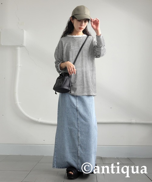 antiqua(アンティカ)の「ボーダーロンT(Tシャツ/カットソー・レディース・ネイビー/グリーン/ブラック・ONESIZE)」の5枚目の写真