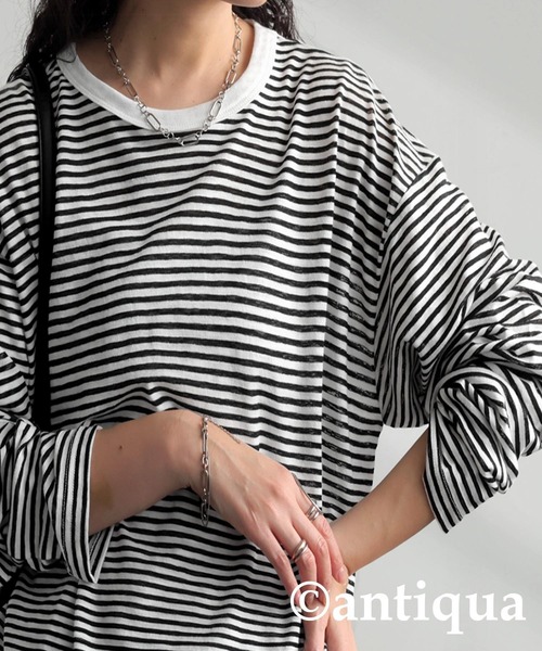 antiqua(アンティカ)の「ボーダーロンT(Tシャツ/カットソー・レディース・ネイビー/グリーン/ブラック・ONESIZE)」の6枚目の写真