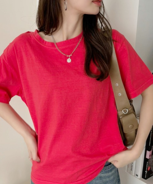 TREOVER(トレオーバー)の「ヴィンテージライク ピグメントTシャツ(Tシャツ/カットソー・レディース・ブルー/ネイビー/チャコールグレー/レッド・FREE)」の4枚目の写真