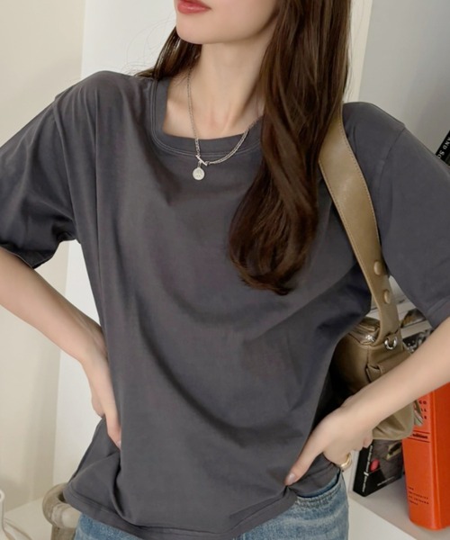 TREOVER(トレオーバー)の「ヴィンテージライク ピグメントTシャツ(Tシャツ/カットソー・レディース・ブルー/ネイビー/チャコールグレー/レッド・FREE)」の1枚目の写真