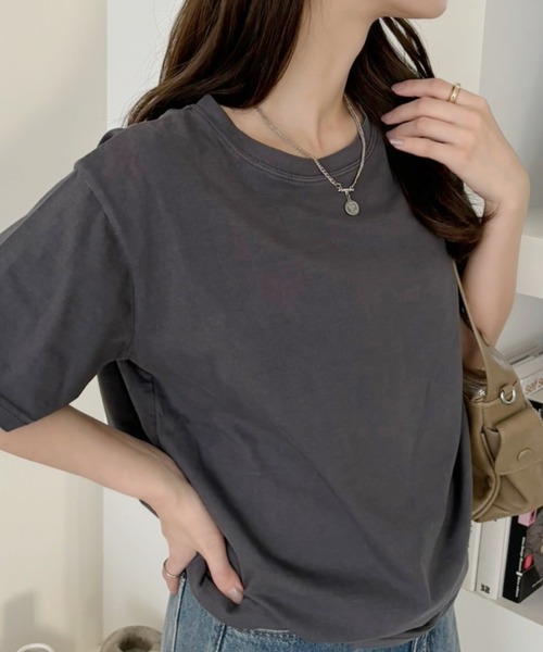 TREOVER(トレオーバー)の「ヴィンテージライク ピグメントTシャツ(Tシャツ/カットソー・レディース・ブルー/ネイビー/チャコールグレー/レッド・FREE)」の6枚目の写真
