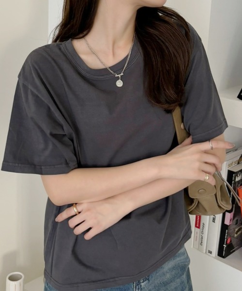 TREOVER(トレオーバー)の「ヴィンテージライク ピグメントTシャツ(Tシャツ/カットソー・レディース・ブルー/ネイビー/チャコールグレー/レッド・FREE)」の7枚目の写真