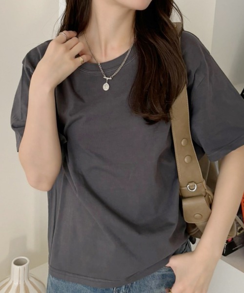 TREOVER(トレオーバー)の「ヴィンテージライク ピグメントTシャツ(Tシャツ/カットソー・レディース・ブルー/ネイビー/チャコールグレー/レッド・FREE)」の9枚目の写真