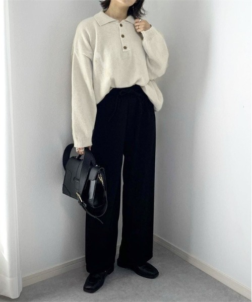 WEGO(ウィゴー)の「WEGO/ベーシックヘンリーネックポロシャツロングT(ポロシャツ・レディース・ブラック/ホワイト・MEDIUM/LARGE)」の3枚目の写真
