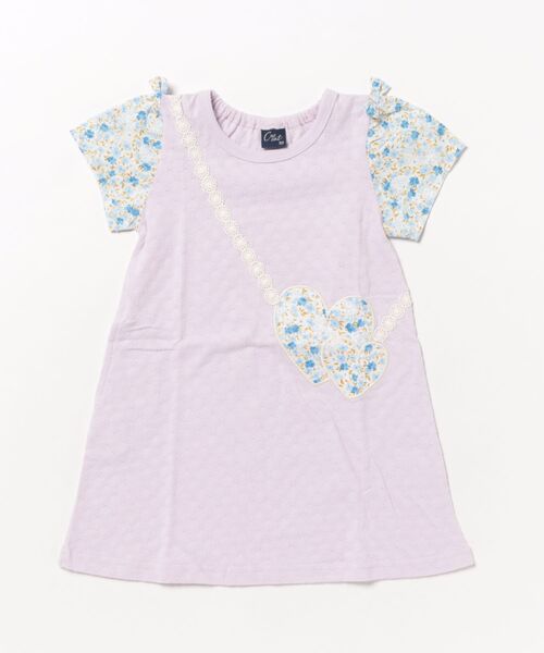新品　BONTON 半袖ワンピース　ハート　10A Amourire girl ワンピース 花柄ジョーゼット オープンショルダー