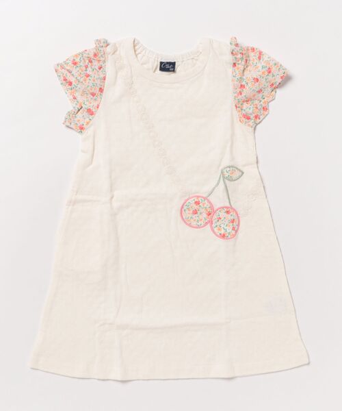新品　BONTON 半袖ワンピース　ハート　10A さくらんぼ・ハートポシェット風半袖ワンピース（ワンピース