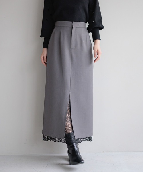 Andemiu（アンデミュウ）の「レースカサネIラインスカート325585（スカート・レディース・チャコールグレー/ベージュ/ネイビー/ダークブラウン/ブルー系その他2/グレー系その他・SMALL/MEDIUM）」の3枚目の写真