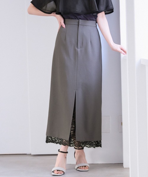 Andemiu（アンデミュウ）の「レースカサネIラインスカート325585（スカート・レディース・チャコールグレー/ベージュ/ネイビー/ダークブラウン/ブルー系その他2/グレー系その他・SMALL/MEDIUM）」の2枚目の写真