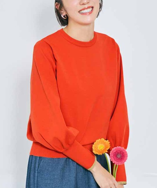 IEDIT(イディット)の「IEDIT バウンシー素材のふんわり袖ニットプルオーバー(ニット/セーター・レディース・ブルー/グレー/オレンジ・M/L/LL/3L/4L/S)」の3枚目の写真