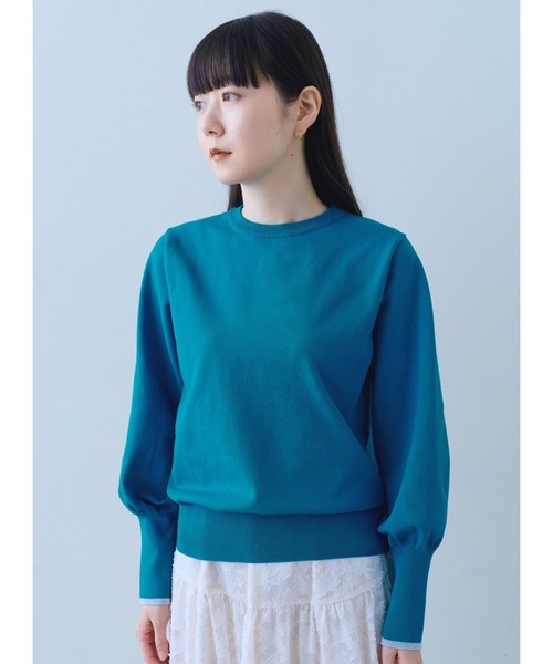 IEDIT(イディット)の「IEDIT バウンシー素材のふんわり袖ニットプルオーバー(ニット/セーター・レディース・ブルー/グレー/オレンジ・M/L/LL/3L/4L/S)」の2枚目の写真