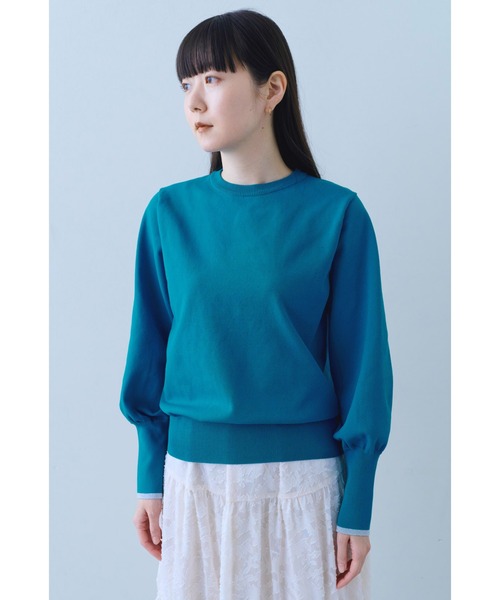 IEDIT(イディット)の「IEDIT バウンシー素材のふんわり袖ニットプルオーバー(ニット/セーター・レディース・ブルー/グレー/オレンジ・M/L/LL/3L/4L/S)」の7枚目の写真