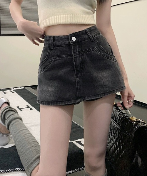 【関税込み】KIMHEEKIM ブラック Label デニム ミニスカート 2点セット 】ヴィンテージブラックダメージデニムミニスカート