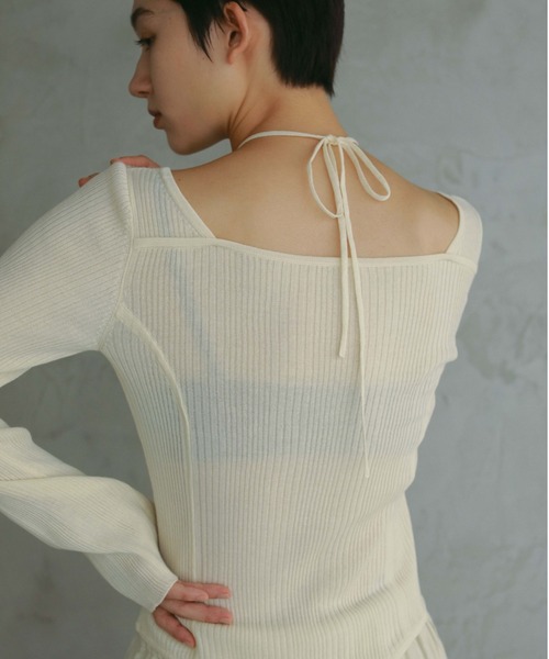 CASA FLINE（カーサフライン）の「【OC】オーガニックコットンスクエアホルターニットトップス（Tシャツ/カットソー・レディース・ブラック/アイボリー/ベージュ・FREE）」の5枚目の写真