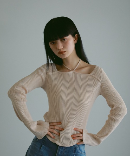 CASA FLINE（カーサフライン）の「【OC】オーガニックコットンスクエアホルターニットトップス（Tシャツ/カットソー・レディース・ブラック/アイボリー/ベージュ・FREE）」の15枚目の写真