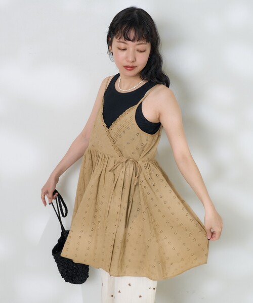 FREAK'S STORE(フリークスストア)の「インド レースカシュクール リボンキャミ(ワンピース・レディース・ブラック/オフホワイト/ベージュ・フリ-)」の1枚目の写真
