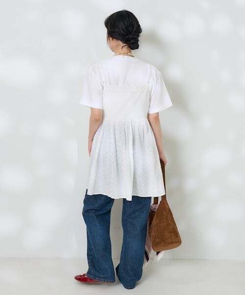 45rインドカディリボンレースのMキャミ　フリーサイズ　新品タグ付き 45Rダンガリーインドカディリボンレースのフレアキャミ: WOMEN｜45R