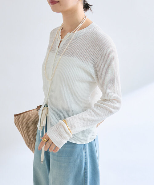 RIVE DROITE（リヴドロワ）の「【インフルエンサーSHIHOコラボ】コットンネップリブカーデ（カーディガン/ボレロ・レディース・ブラック/レモンイエロー/オフホワイト・FREE）」の5枚目の写真